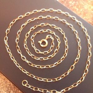 Solid 18k yellow gold thin paperclip chain necklac
